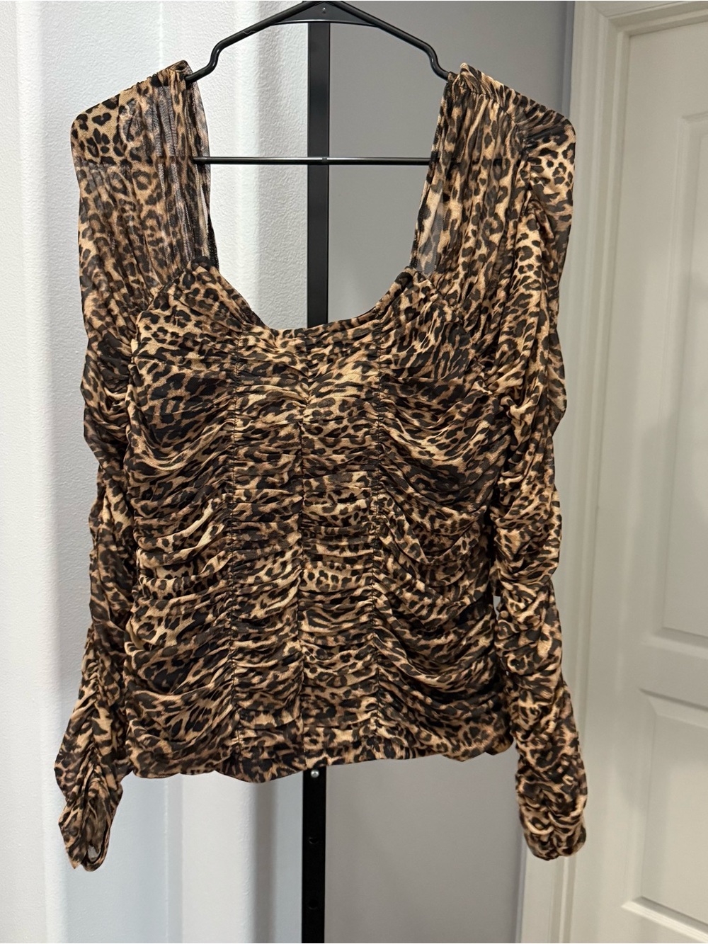 Good American Rouches Leopard Cheetah Top Long Sleeve Evening Size 3X Ruffled - Picture 5 of 6